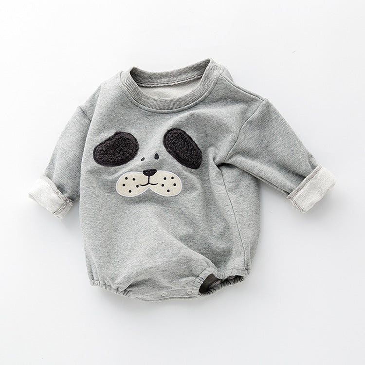 Baby Rompers and Pants Dog Face Stripes Autumn Winter Baby Girl and Boy Cartoon Thick Cotton Sweater One-Piece Romper