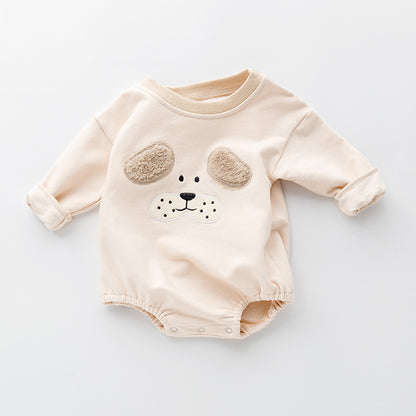 Baby Rompers and Pants Dog Face Stripes Autumn Winter Baby Girl and Boy Cartoon Thick Cotton Sweater One-Piece Romper