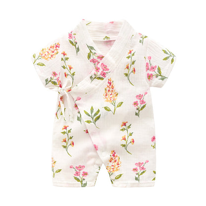 Baby Romper, Baby Short-Sleeved Kimono Romper, Soft And Breathable Crepe Printed One-Piece, Class A Quality