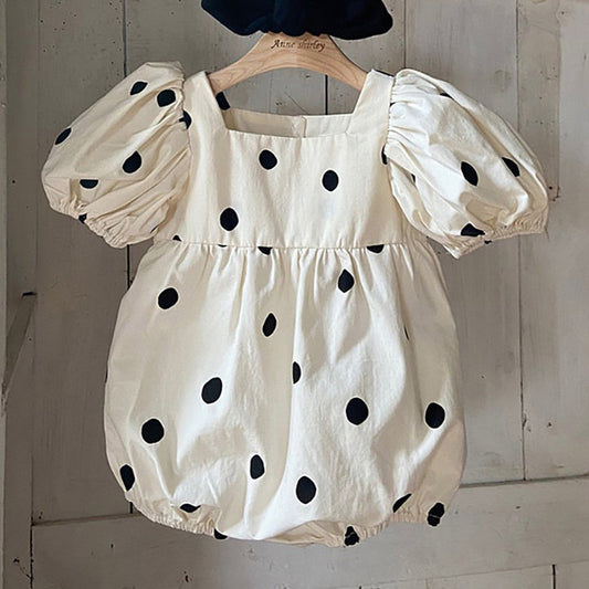 Puff Sleeve Polka Dot Triangle Romper Baby Jumpsuit
