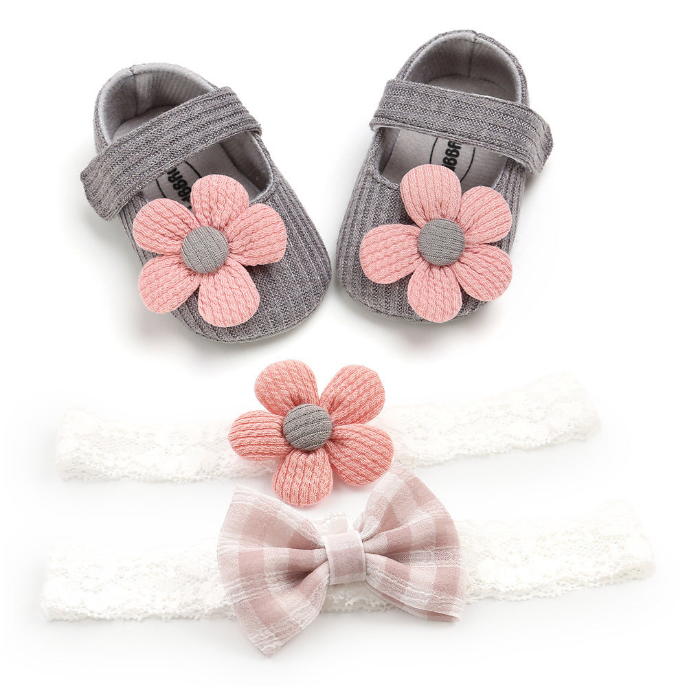 Baby Soft-Soled Toddler Shoes, Baby Shoes, Princess Shoes, Baby Headband And Headwear 2-Piece Set