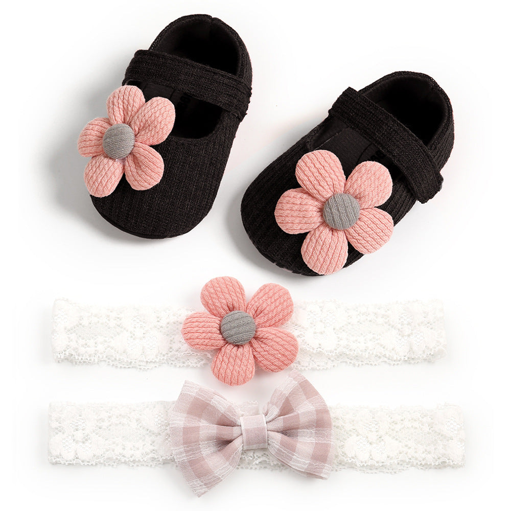 Baby Soft-Soled Toddler Shoes, Baby Shoes, Princess Shoes, Baby Headband And Headwear 2-Piece Set