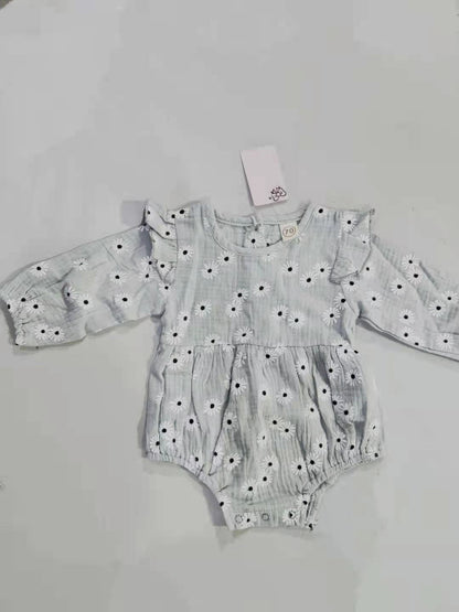 Baby Girl Cotton Grey Floral Print Romper