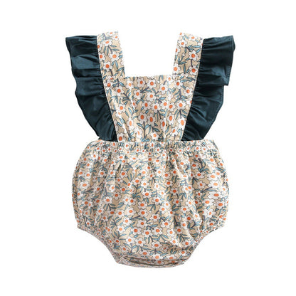 0-3Y Baby Romper Floral Print and Ruffles Pure Cotton