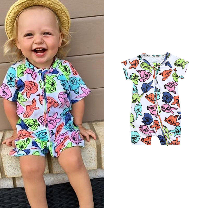 Kids Tales Summer Short-Sleeved One-Piece Baby Cotton Romper Baby Outing Clothes Romper Pattern Mixed Batch