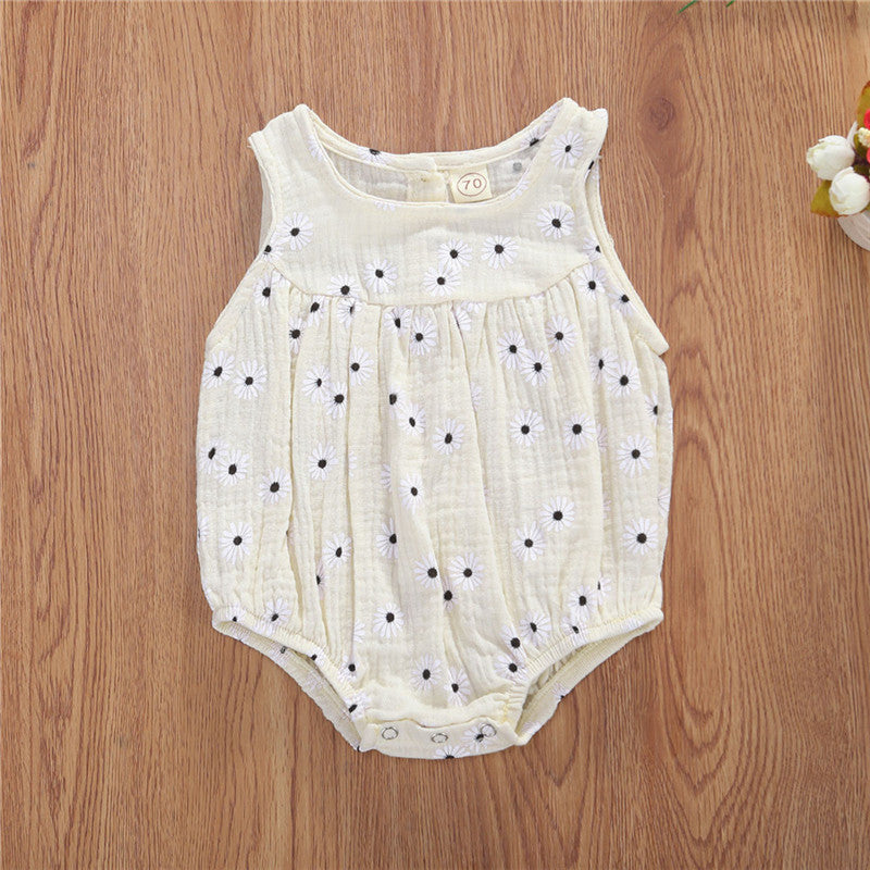 Cotton Linen Romper Baby Girls Sleeveless Floral