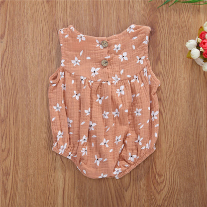 Cotton Linen Romper Baby Girls Sleeveless Floral