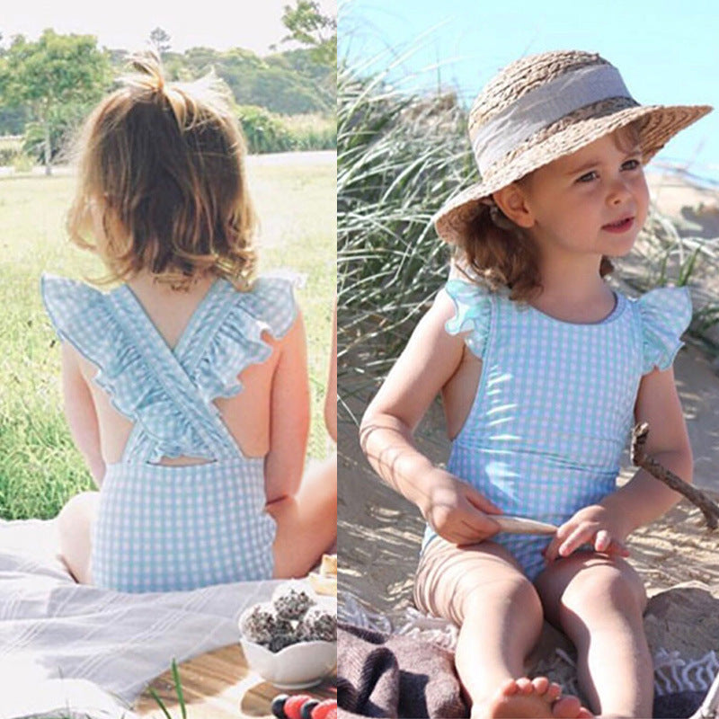 Children'S Swimsuit Girl One-Piece Cute Little Princess Gauze Skirt-Style Flashing Swimsuit Baby Baby Girl Swimsuit