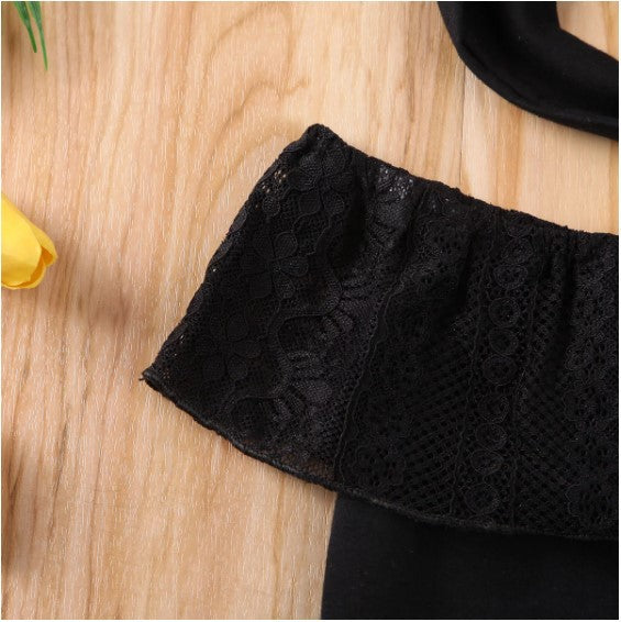 Children'S Black Lace Strapless Shirt Jumpsuit and  Headband Summer Baby Suit