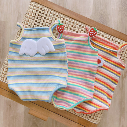 Baby Girl Candy Color Striped One-piece Romper For Girls