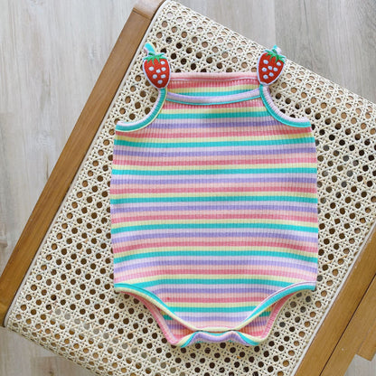 Baby Girl Candy Color Striped One-piece Romper For Girls