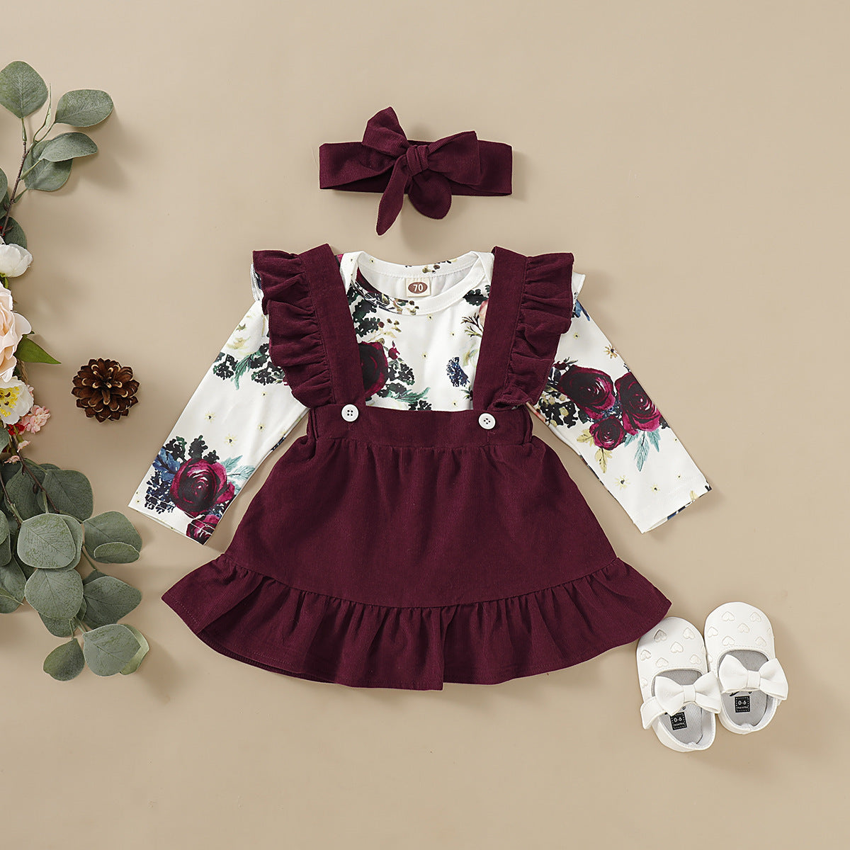 Three-piece set of baby and toddler flower print straps