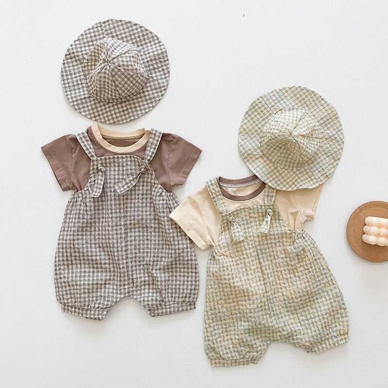 Three-Piece Baby Summer Checkered Sling Set