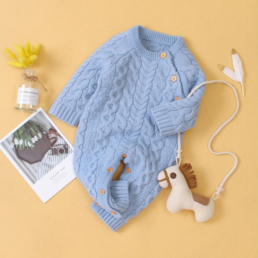 Baby Long-sleeved Romper Knit Solid Color Autumn Winter Baby Romper