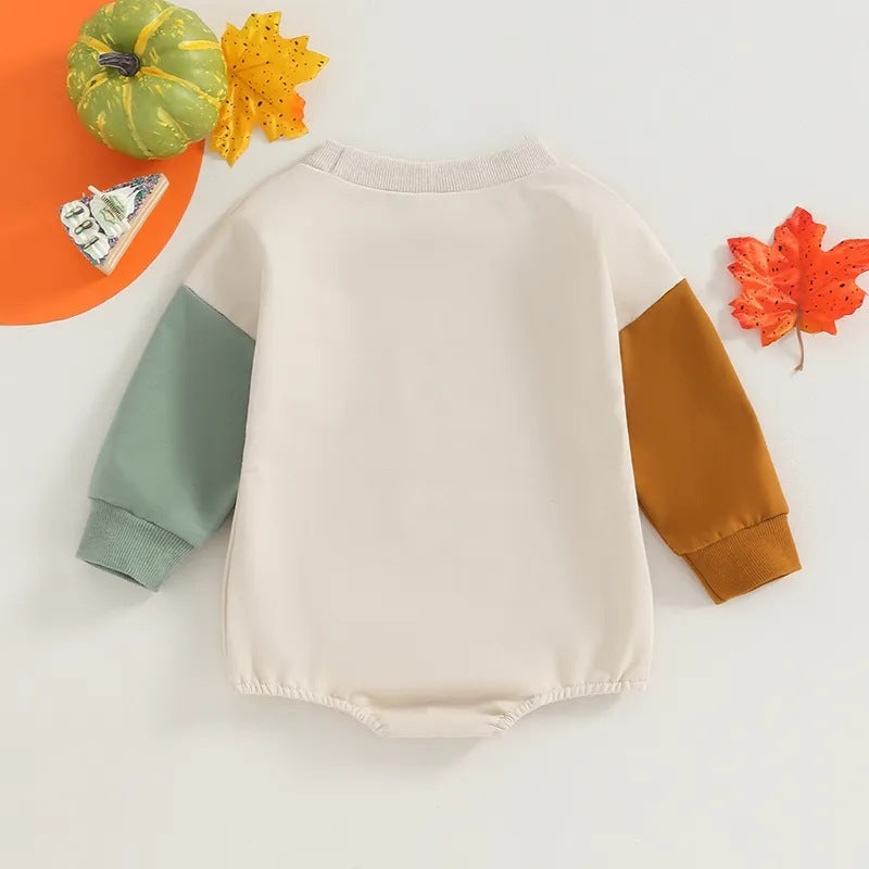 Halloween Infant Baby Jumpsuit Color Matching Long Sleeve Pumpkin Letters