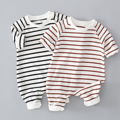 Thin striped split leg baby romper