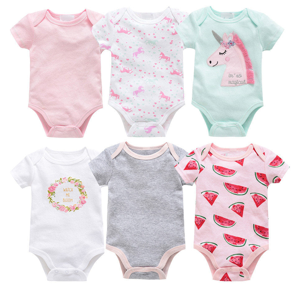 6-piece Set Baby Bodysuit Short Sleeve Onesie Boy Girl Baby Clothes