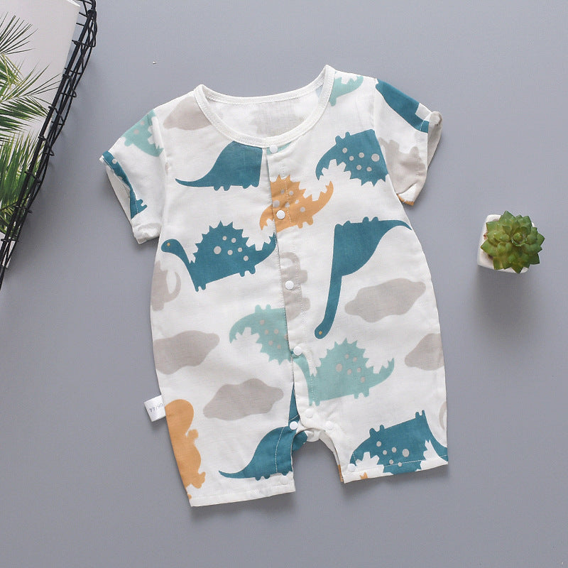 Children''s thin closed Romper baby cotton gauze creeper half sleeve Jumpsuit baby clothes