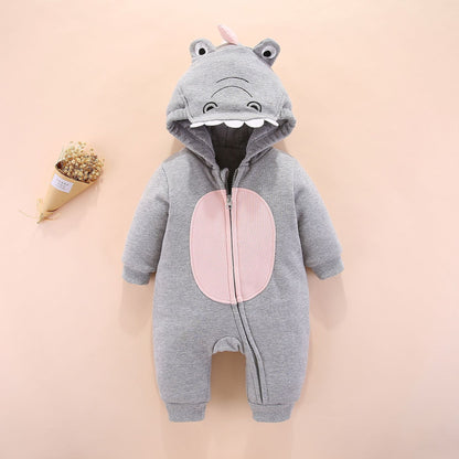 Baby Warm Hooded Jumper Crocodile Autumn Winter Boy Girl Jumpsuit