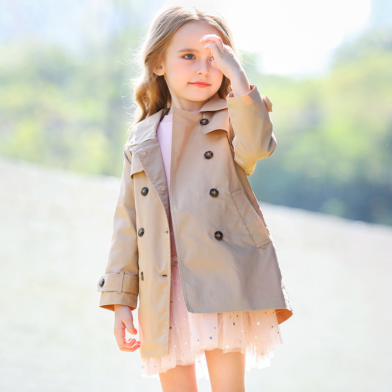 British Style Fashionable Mid-length Girls' Trench Coat