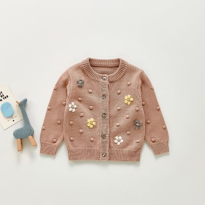 Baby and Toddler Cute Knitted Cardigan Coat with Flower Pattern