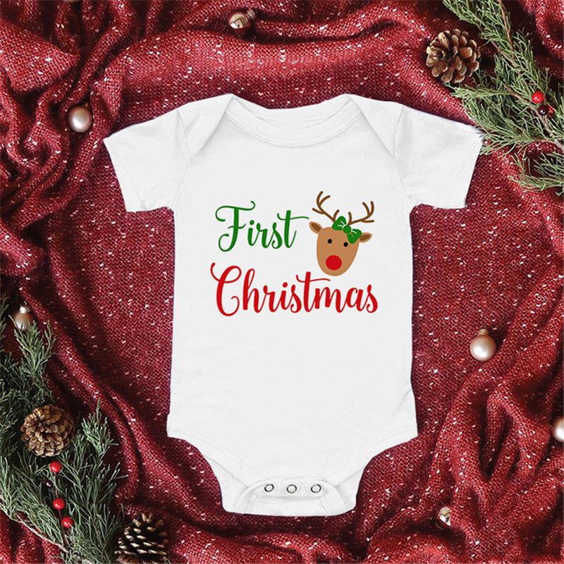 Baby Santa Print Triangle Short Sleeve Romper