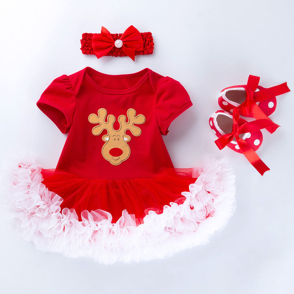 Baby Christmas Girl Short Sleeve Tutu Dress