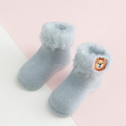 Brushed Embroidery Baby Socks Autumn And Winter Plus VelvetBrushed Embroidery Baby Socks Autumn And Winter Plus Velvet