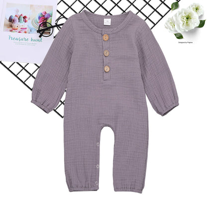 Baby Long-sleeved One-piece Cotton And Linen Romper