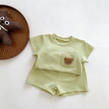 Baby Summer Simple Bear Short Sleeve Shorts Suit Baby Two-piece Suit