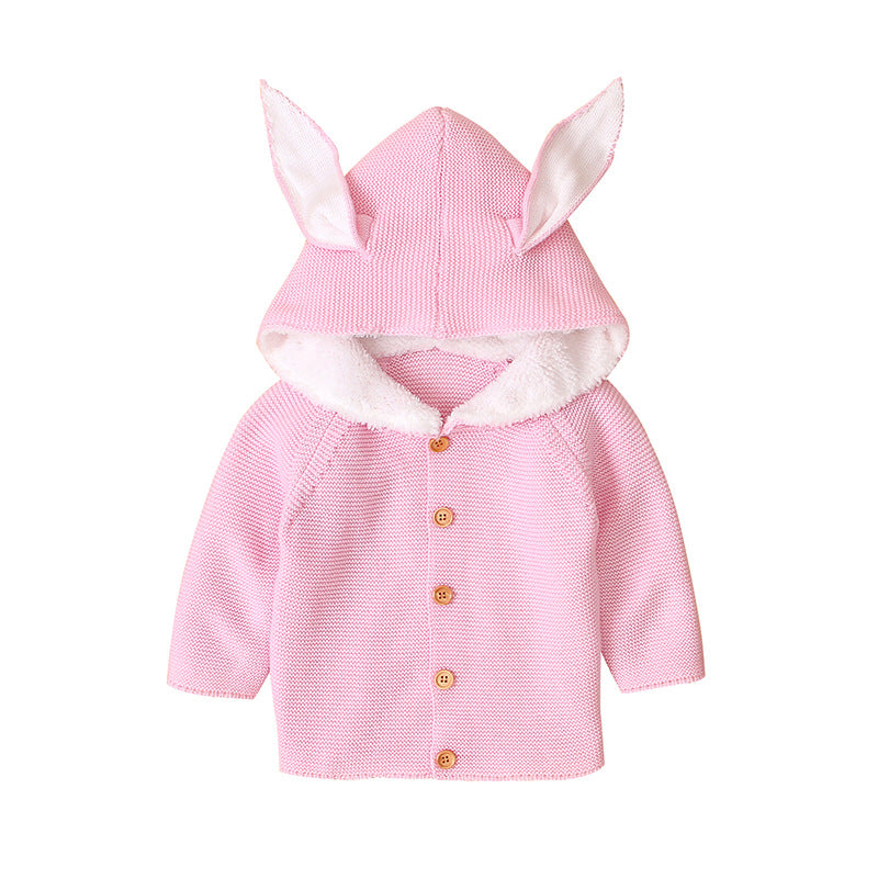 Girl's Coat Rabbit Ear Long Sleeve Baby Solid Cardigan