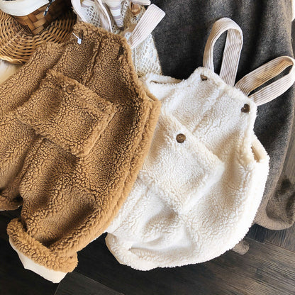 Western-style Lamb Wool Winter Korean Children's Baby Loose Thick Warm Overalls