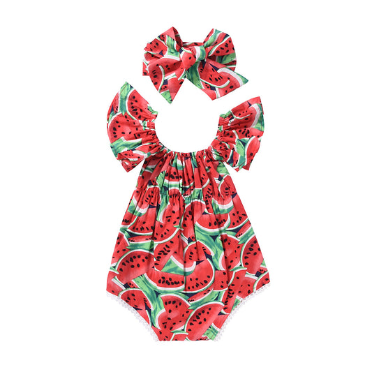 Watermelon Romper Set Red Watermelon Printed Lace Baby Climbing Suit