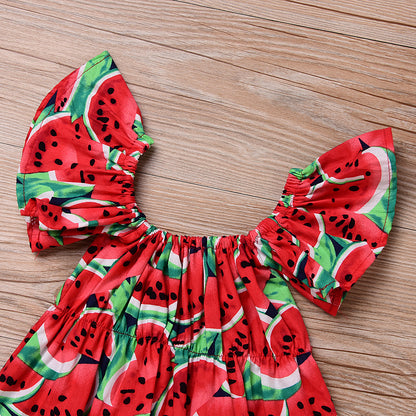 Watermelon Romper Set Red Watermelon Printed Lace Baby Climbing Suit