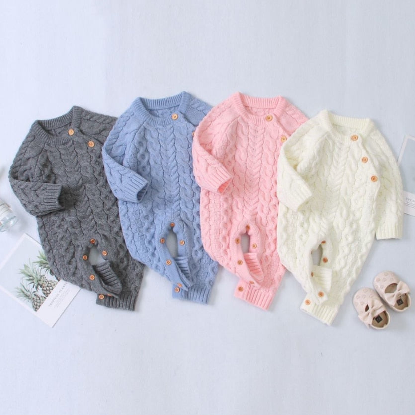 Baby Long-sleeved Romper Knit Solid Color Autumn Winter Baby Romper