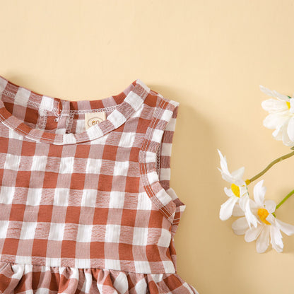 Summer Baby Girl Sleeveless Plaid Baby's Gown