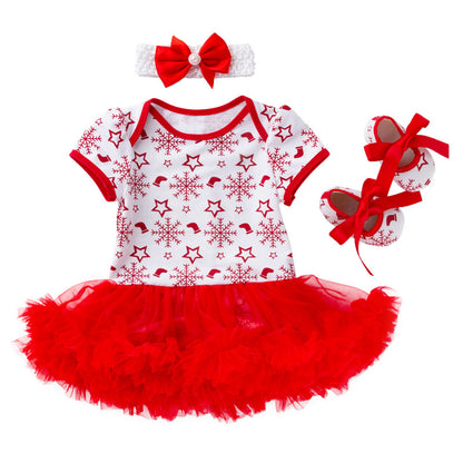 Baby Christmas Girl Short Sleeve Tutu Dress