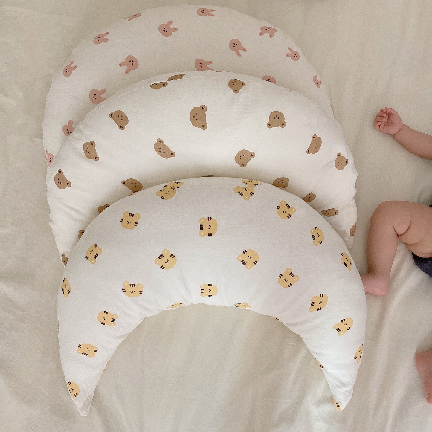 Simple Printed Cartoon Baby Sleeping Crescent Pillow