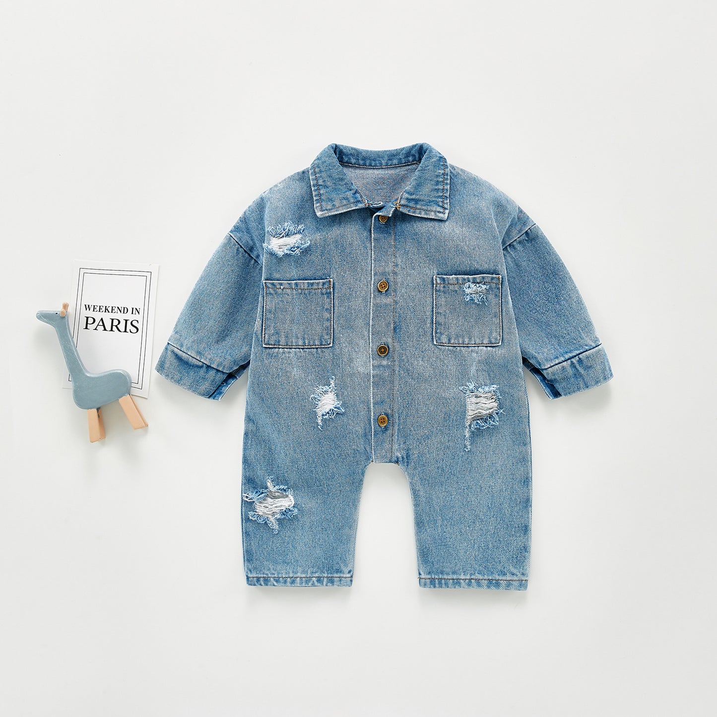 Denim Jumpsuit Men And Women Baby Long Sleeved Romper Romper