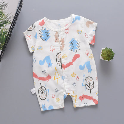 Children''s thin closed Romper baby cotton gauze creeper half sleeve Jumpsuit baby clothes