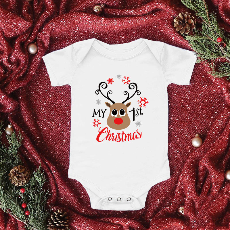 Baby Santa Print Triangle Short Sleeve Romper