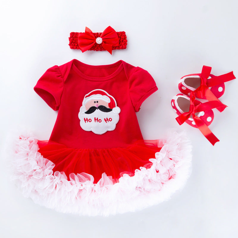 Baby Christmas Girl Short Sleeve Tutu Dress