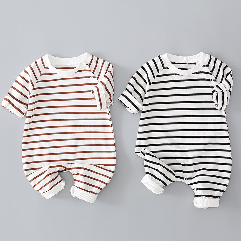 Thin striped split leg baby romper