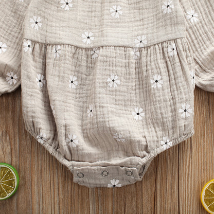 Baby Girl Cotton Grey Floral Print Romper