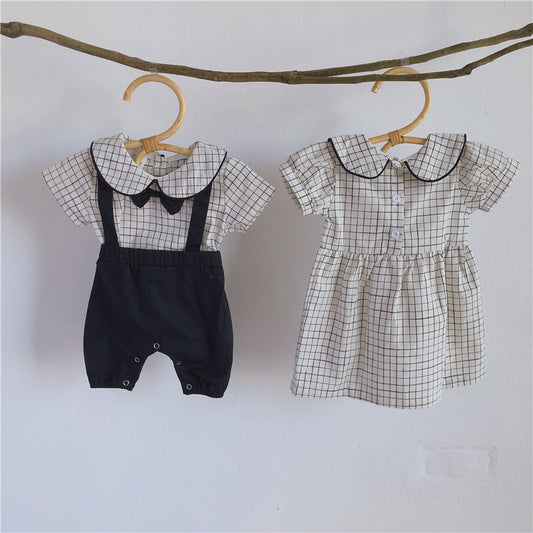 Baby Summer Boys And Girls Baby Dress Short Sleeve Plaid