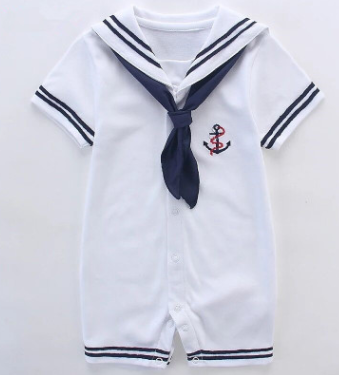 Summer Cotton Baby Short-sleeved Triangle Navy Sailor Style Jumpsuit