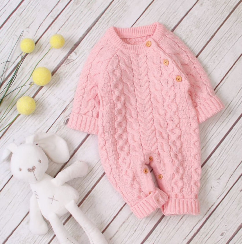 Baby Long-sleeved Romper Knit Solid Color Autumn Winter Baby Romper