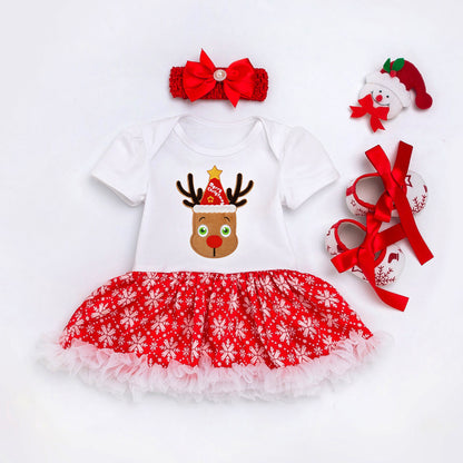 Baby Christmas Girl Short Sleeve Tutu Dress