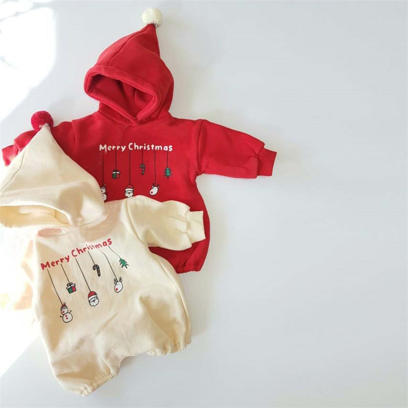 Male And Female Baby Snowman Fleece Sweater One-piece Romper Romper