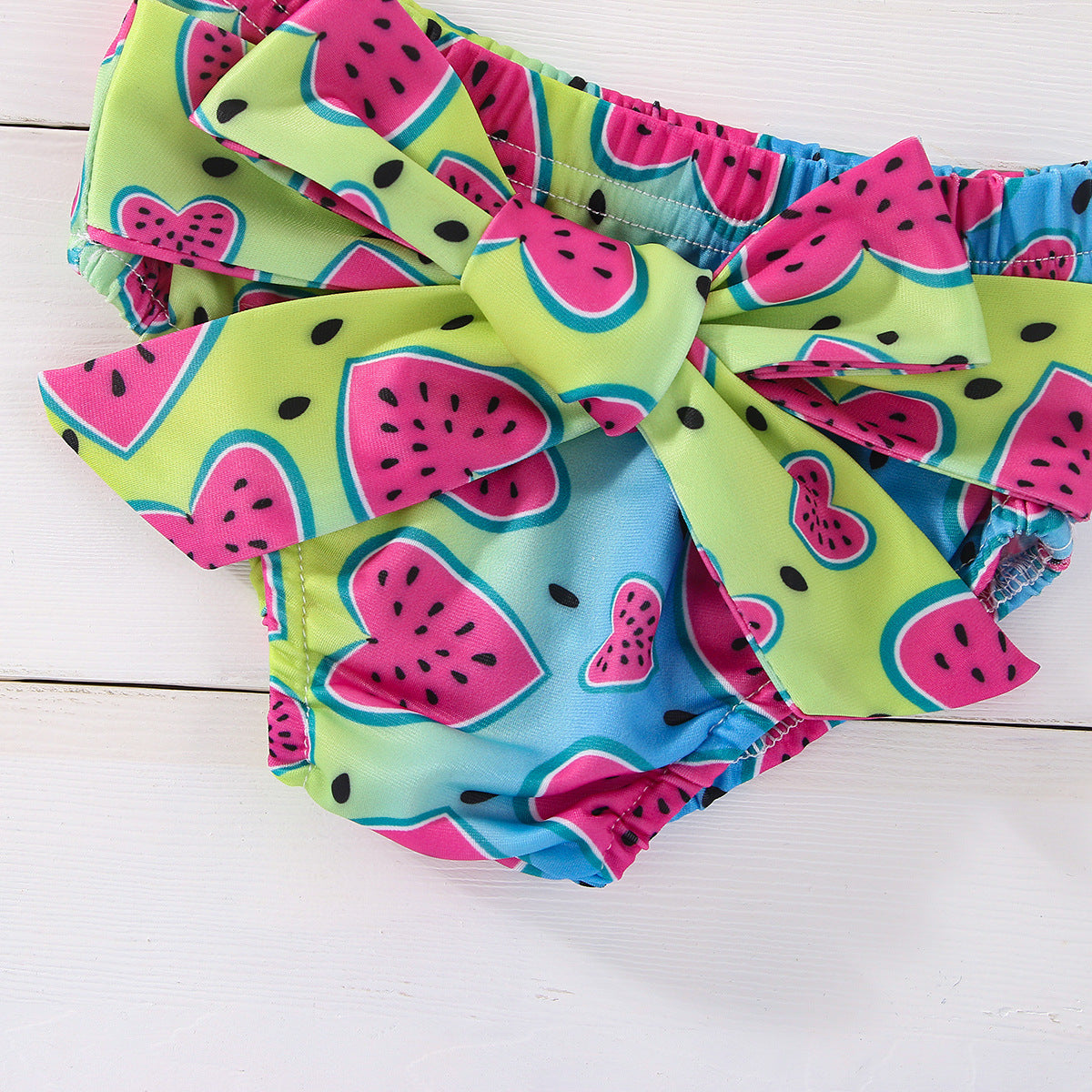 Baby Girl Watermelon Print Sloping Shoulder Suit